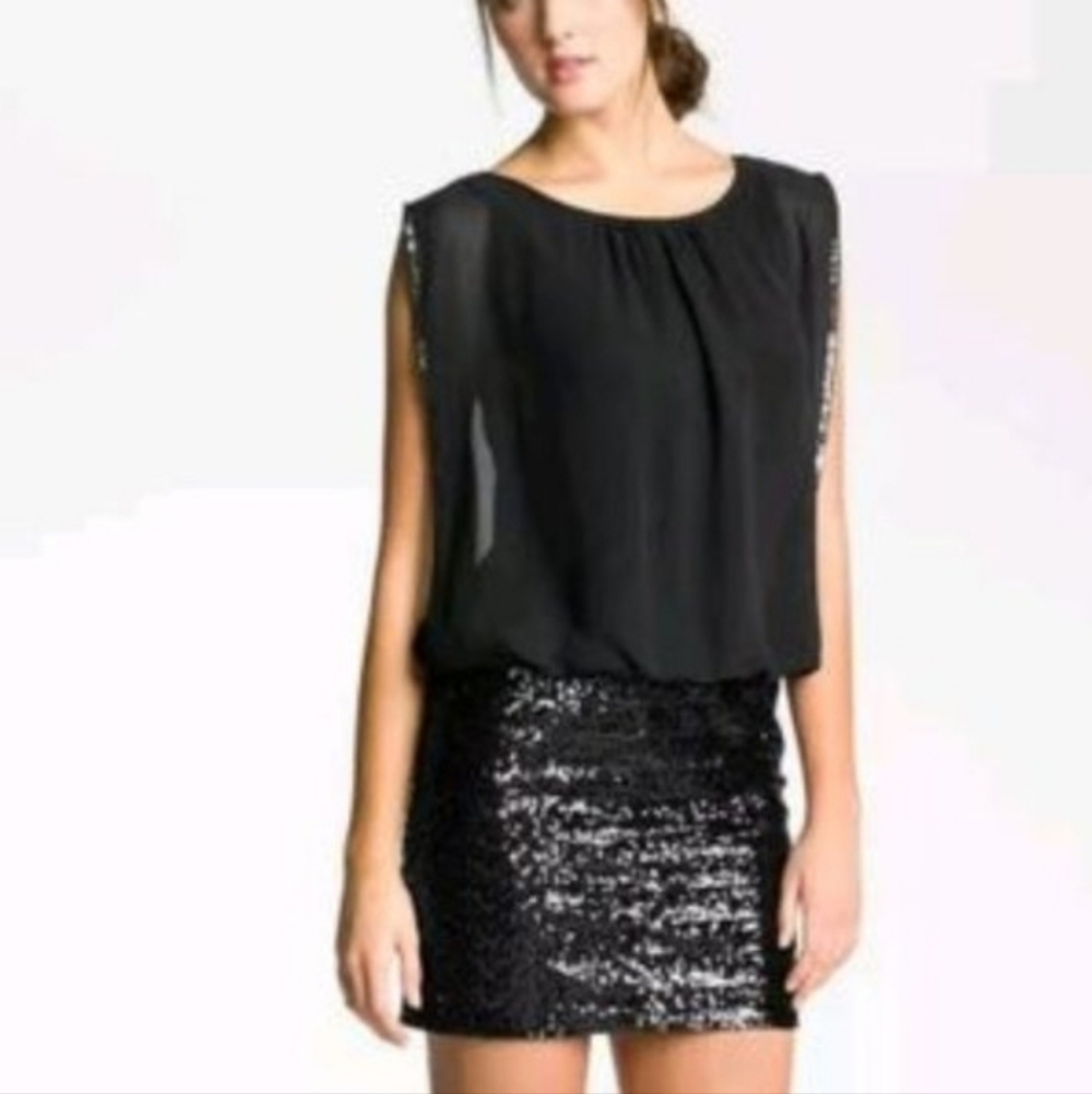 Aidan by Aidan Mattox Blousson Black Sequin Dress
